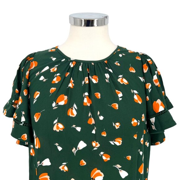 Ann Taylor Green Floral Ruffled Flutter Sleeve Blouse Size XS - Picture 2 of 10